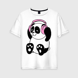 Футболка оверсайз женская Panda in headphones панда в наушниках, цвет: белый