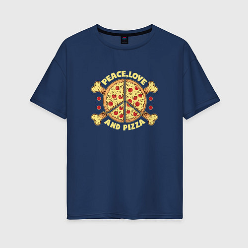 Женская футболка оверсайз Мир, Любовь и Пицца / Тёмно-синий – фото 1