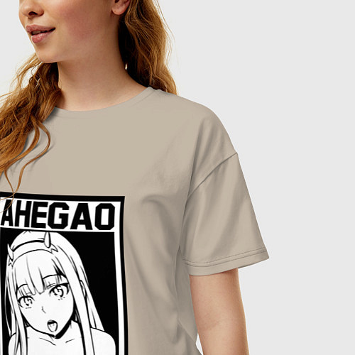 Женская футболка оверсайз AHEGAO / Миндальный – фото 3