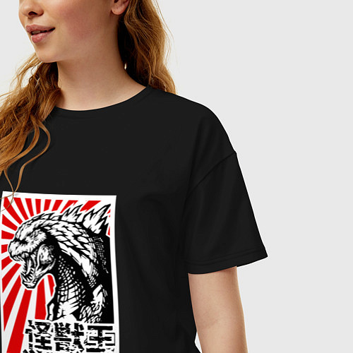 Женская футболка оверсайз Godzilla Poster / Черный – фото 3