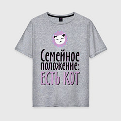 Футболка оверсайз женская Семейное положение: есть кот, цвет: меланж