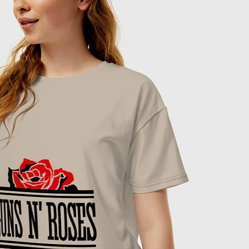 Женская футболка оверсайз Guns n Roses: rose / Миндальный – фото 3