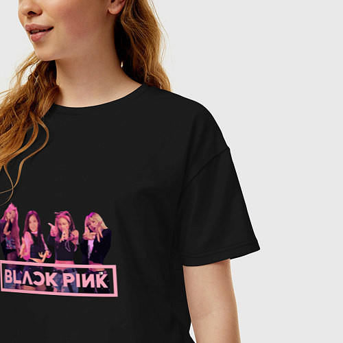 Женская футболка оверсайз Black Pink Band / Черный – фото 3