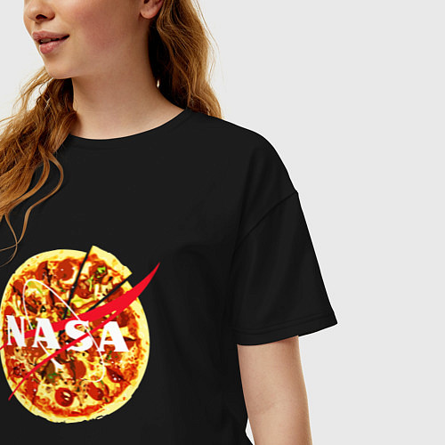 Женская футболка оверсайз NASA: Pizza / Черный – фото 3