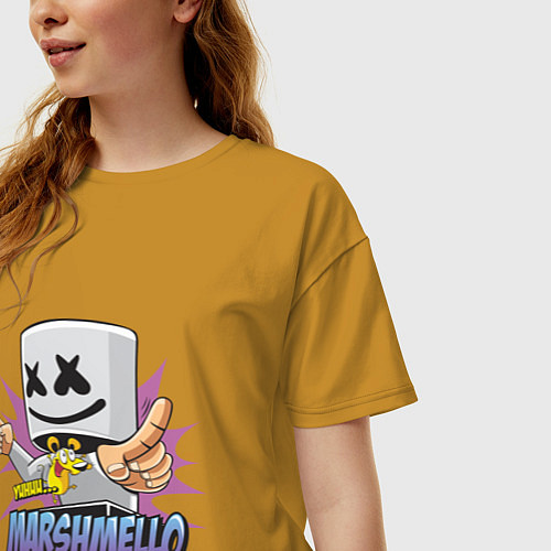 Женская футболка оверсайз Marshmello Music / Горчичный – фото 3