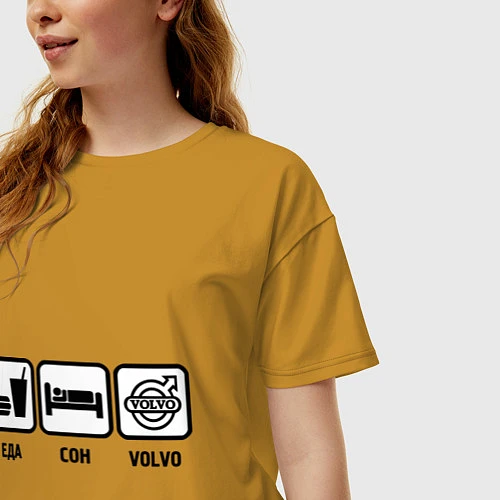 Женская футболка оверсайз Еда, сон и Volvo / Горчичный – фото 3