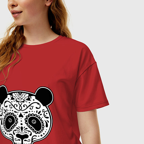 Женская футболка оверсайз Панда c узорами / Красный – фото 3