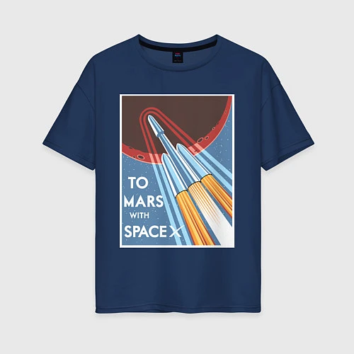 Женская футболка оверсайз To Mars with SpaceX / Тёмно-синий – фото 1