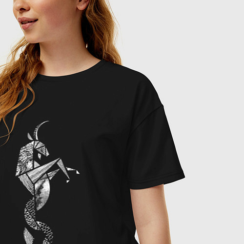 Женская футболка оверсайз Звездный Козерог / Черный – фото 3