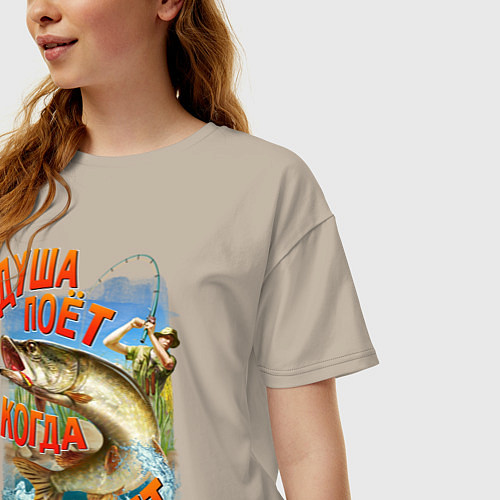 Женская футболка оверсайз Футболка для рыбака / Миндальный – фото 3