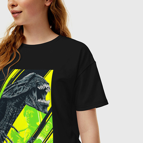 Женская футболка оверсайз Чужой alien / Черный – фото 3