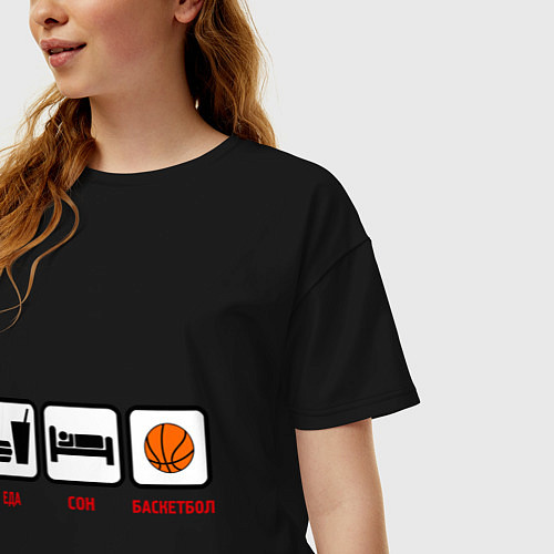 Женская футболка оверсайз Еда, сон и баскетбол / Черный – фото 3