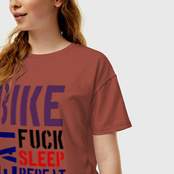 Футболка оверсайз женская Bike eat sleep repeat, цвет: кирпичный — фото 2