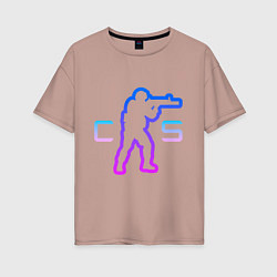 Футболка оверсайз женская CS - логотип с бойцом, цвет: пыльно-розовый