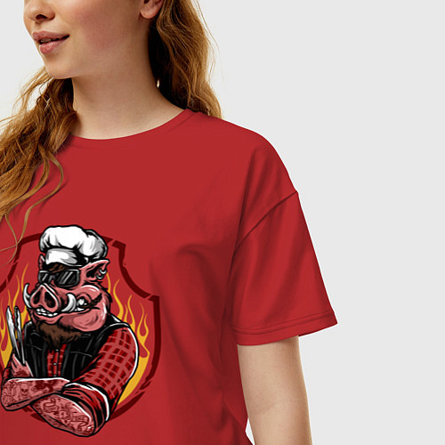 Женская футболка оверсайз Свинья-повар / Красный – фото 3