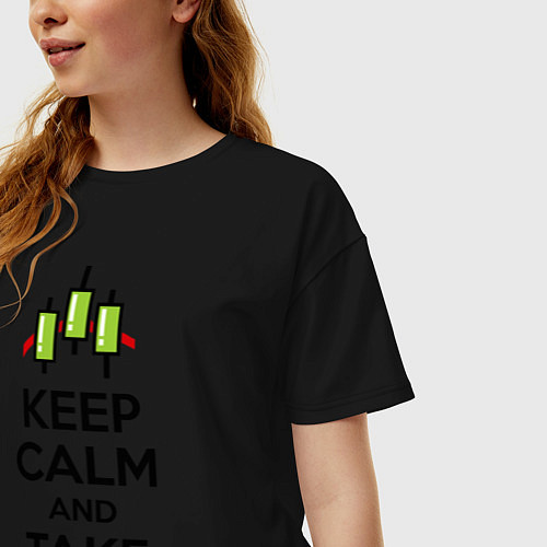 Женская футболка оверсайз Keep Calm & Take profit / Черный – фото 3