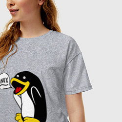 Футболка оверсайз женская Пингвин: Linux, цвет: меланж — фото 2