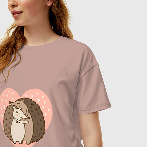 Женская футболка оверсайз Влюбленные ёжики / Пыльно-розовый – фото 3