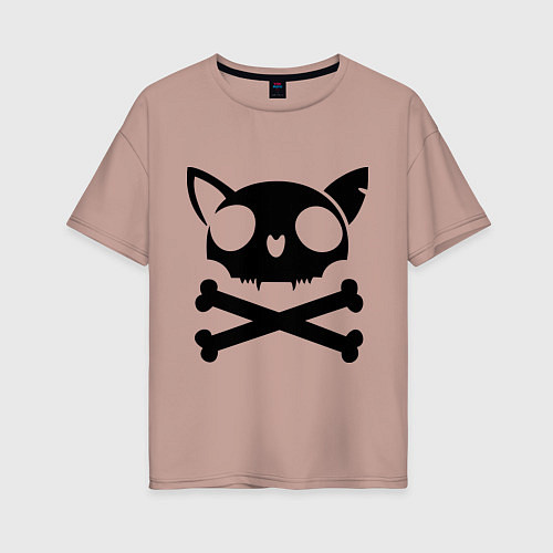 Женская футболка оверсайз Кошачий пиратскй флаг / Пыльно-розовый – фото 1