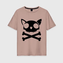 Женская футболка оверсайз Кошачий пиратскй флаг