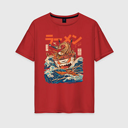 Футболка оверсайз женская Great Ramen: Kanagawa, цвет: красный