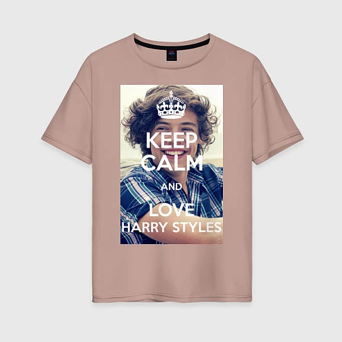 Женская футболка оверсайз Keep Calm & Love Harry Styles / Пыльно-розовый – фото 1