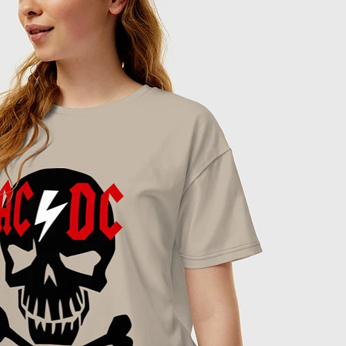 Женская футболка оверсайз AC/DC Skull / Миндальный – фото 3