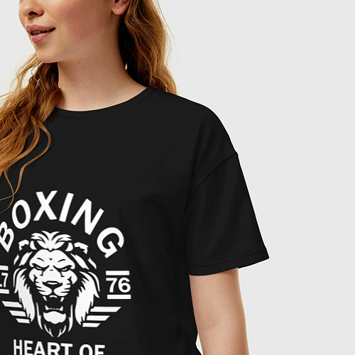 Женская футболка оверсайз Бокс - сердце льва / Черный – фото 3