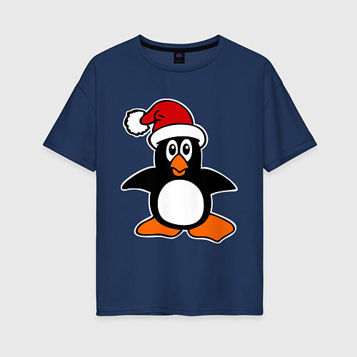 Женская футболка оверсайз Новогодний пингвин / Тёмно-синий – фото 1