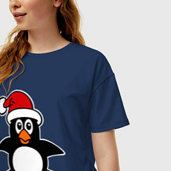 Футболка оверсайз женская Новогодний пингвин, цвет: тёмно-синий — фото 2