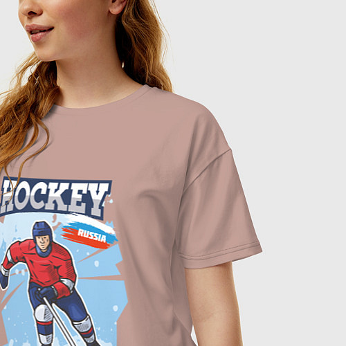 Женская футболка оверсайз Хоккей Russia / Пыльно-розовый – фото 3