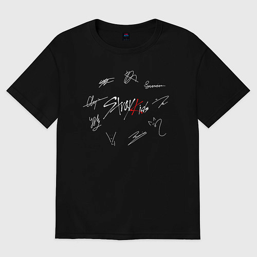 Женская футболка оверсайз STRAY KIDS АВТОГРАФЫ / Черный – фото 1