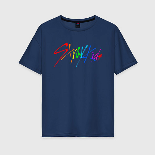 Женская футболка оверсайз STRAY KIDS АВТОГРАФЫ / Тёмно-синий – фото 1