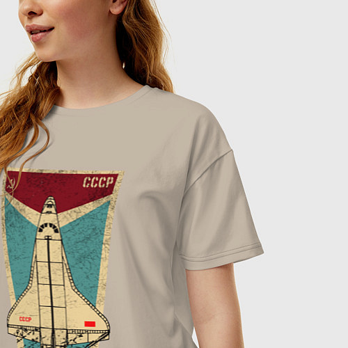 Женская футболка оверсайз Буран космический корабль СССР / Миндальный – фото 3