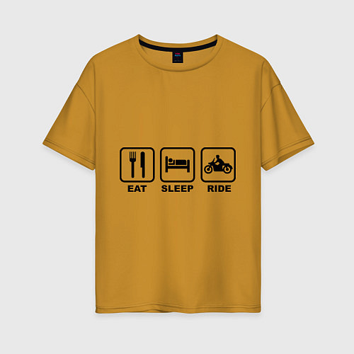 Женская футболка оверсайз Eat Sleep Ride / Горчичный – фото 1