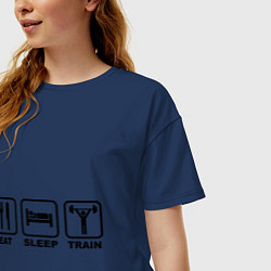 Футболка оверсайз женская Eat Sleep Train, цвет: тёмно-синий — фото 2