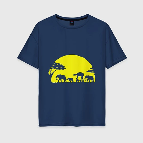 Женская футболка оверсайз Слоники на закате / Тёмно-синий – фото 1