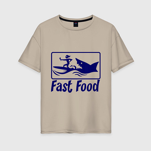 Женская футболка оверсайз Shark fast food / Миндальный – фото 1