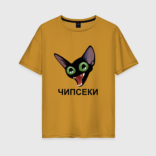Женская футболка оверсайз Чипсеки: кот-мем / Горчичный – фото 1