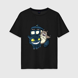 Футболка оверсайз женская Tardis Totoro, цвет: черный