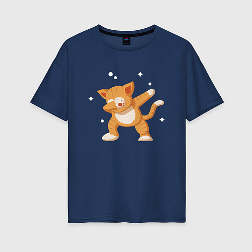 Женская футболка оверсайз Cat Dabbing / Тёмно-синий – фото 1