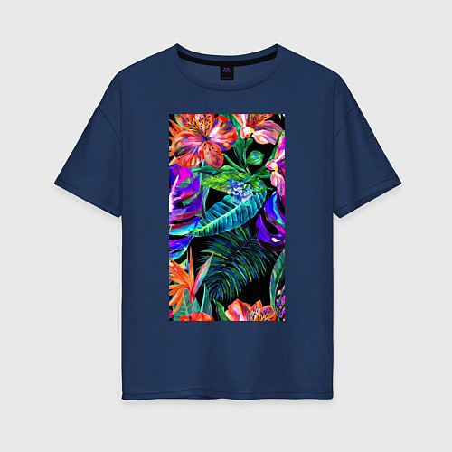Женская футболка оверсайз Красочные Тропики / Тёмно-синий – фото 1