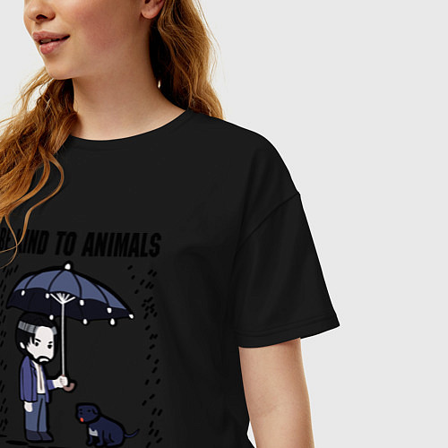 Женская футболка оверсайз Be kind to animals or I'll kil / Черный – фото 3