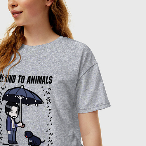 Женская футболка оверсайз Be kind to animals or I'll kil / Меланж – фото 3