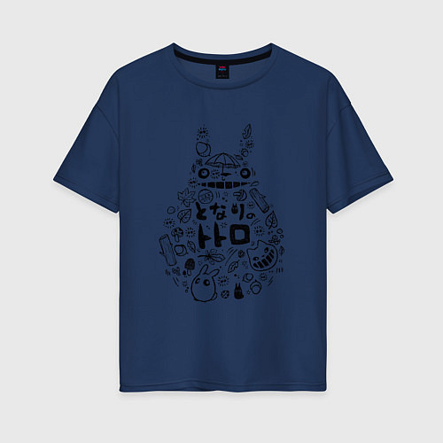 Женская футболка оверсайз Тоторо / Тёмно-синий – фото 1