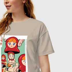 Футболка оверсайз женская Матрешка, цвет: миндальный — фото 2