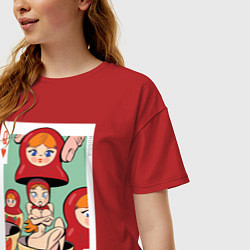 Футболка оверсайз женская Матрешка, цвет: красный — фото 2