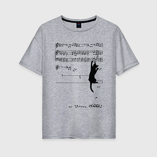 Женская футболка оверсайз Music cat / Меланж – фото 1