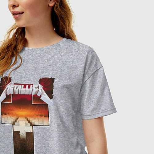 Женская футболка оверсайз Metellica - master of puppets / Меланж – фото 3
