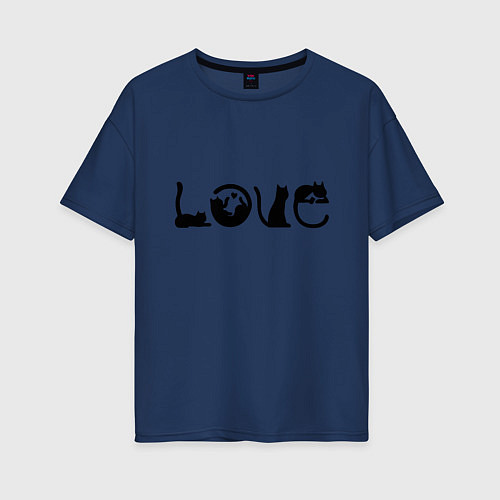 Женская футболка оверсайз Love Cats / Тёмно-синий – фото 1